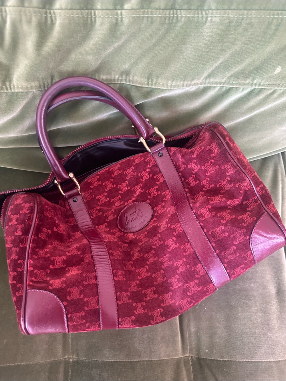 Celine Maroon Suede and Leather Top Handle Satchel - Picture 2 of 8